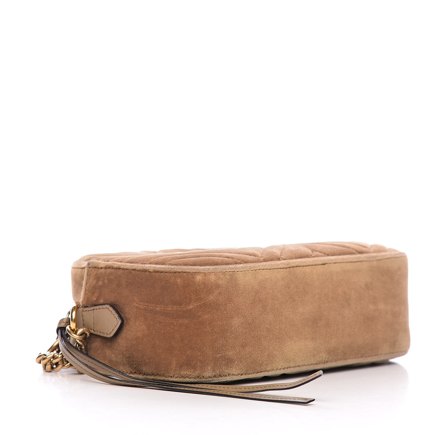 Velvet Matelasse Small GG Marmont Chain Shoulder Bag Taupe