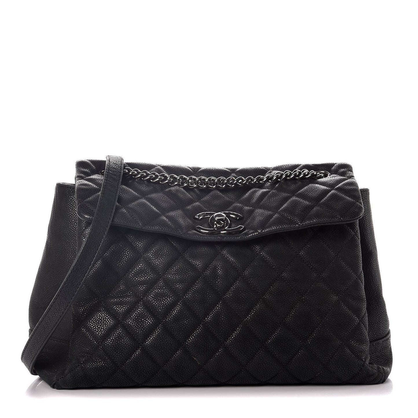 Iridescent Caviar Medium Lady Pearly Flap Black
