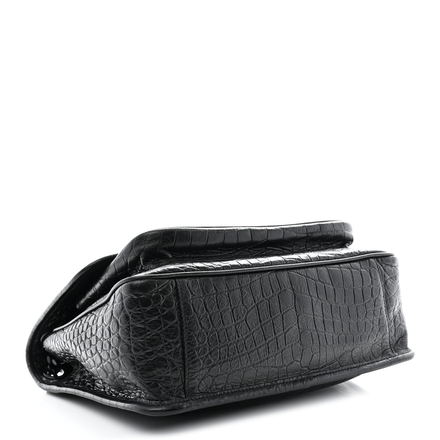 Crocodile Embossed Lambskin Monogram Medium Niki Chain Satchel Black