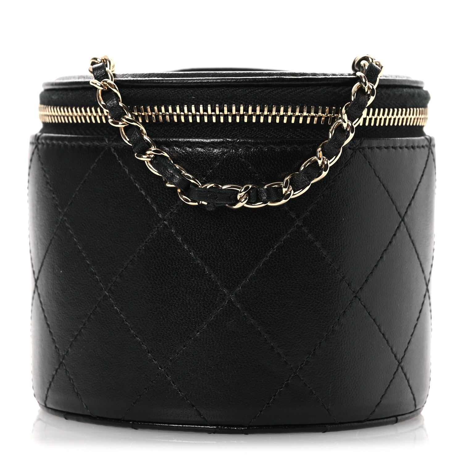 Chanel Lambskin Quilted Round Small Vanity Case With Chain Black 1 of 10