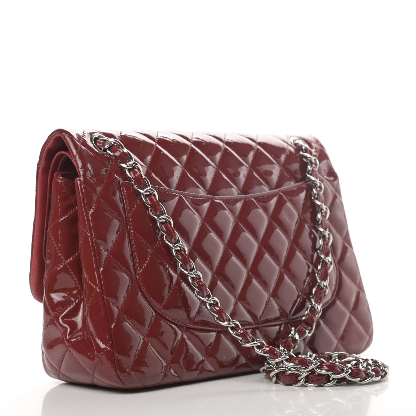 Patent Quilted Jumbo Double Flap Dark Red