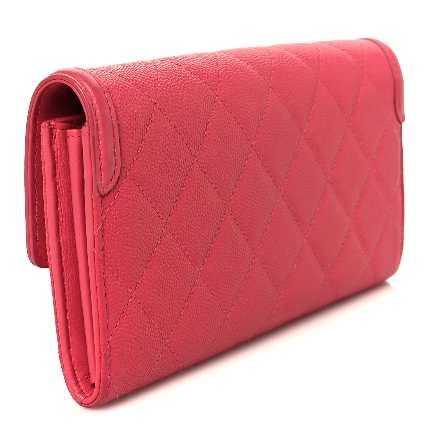 Caviar Quilted Large Filigree Gusset Flap Wallet Pink