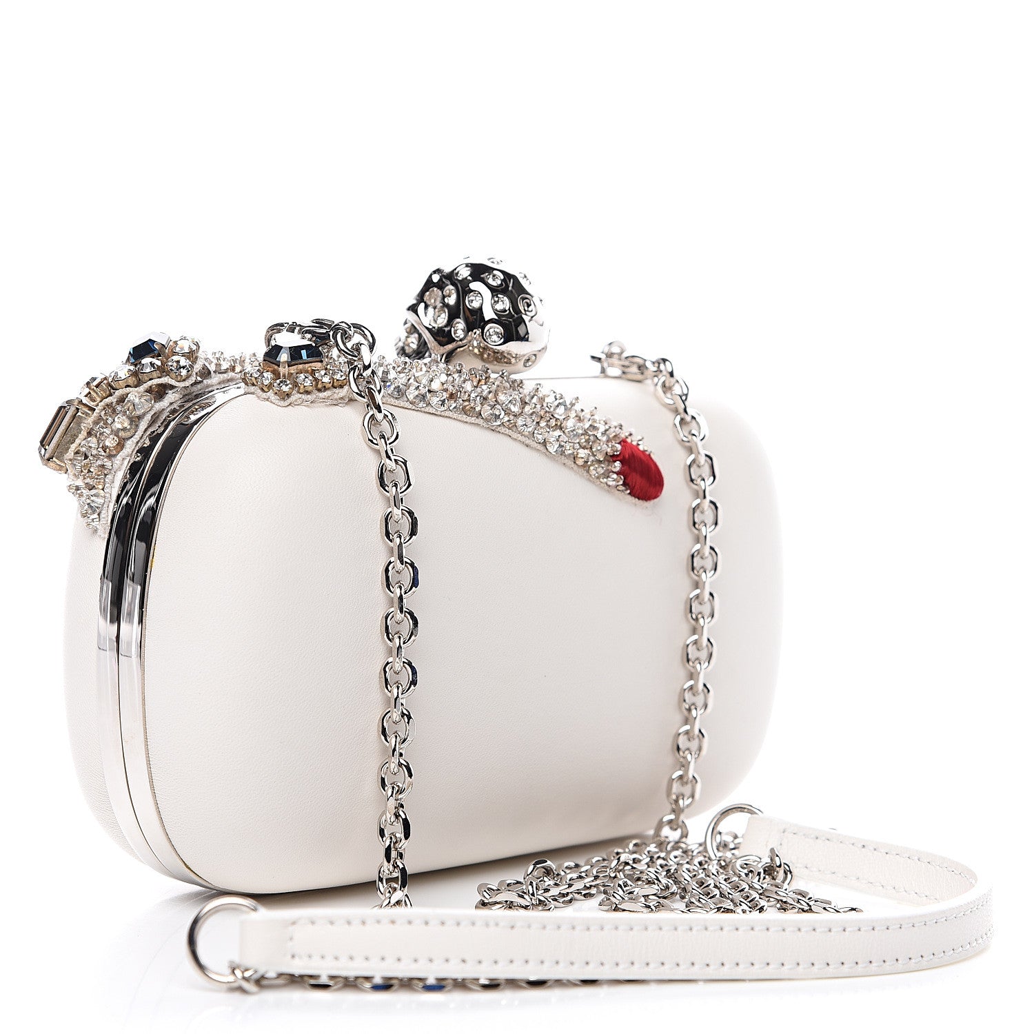 Alexander McQueen Nappa Silk Hand Appliqued Skull Box Clutch Ivory 2 of 10