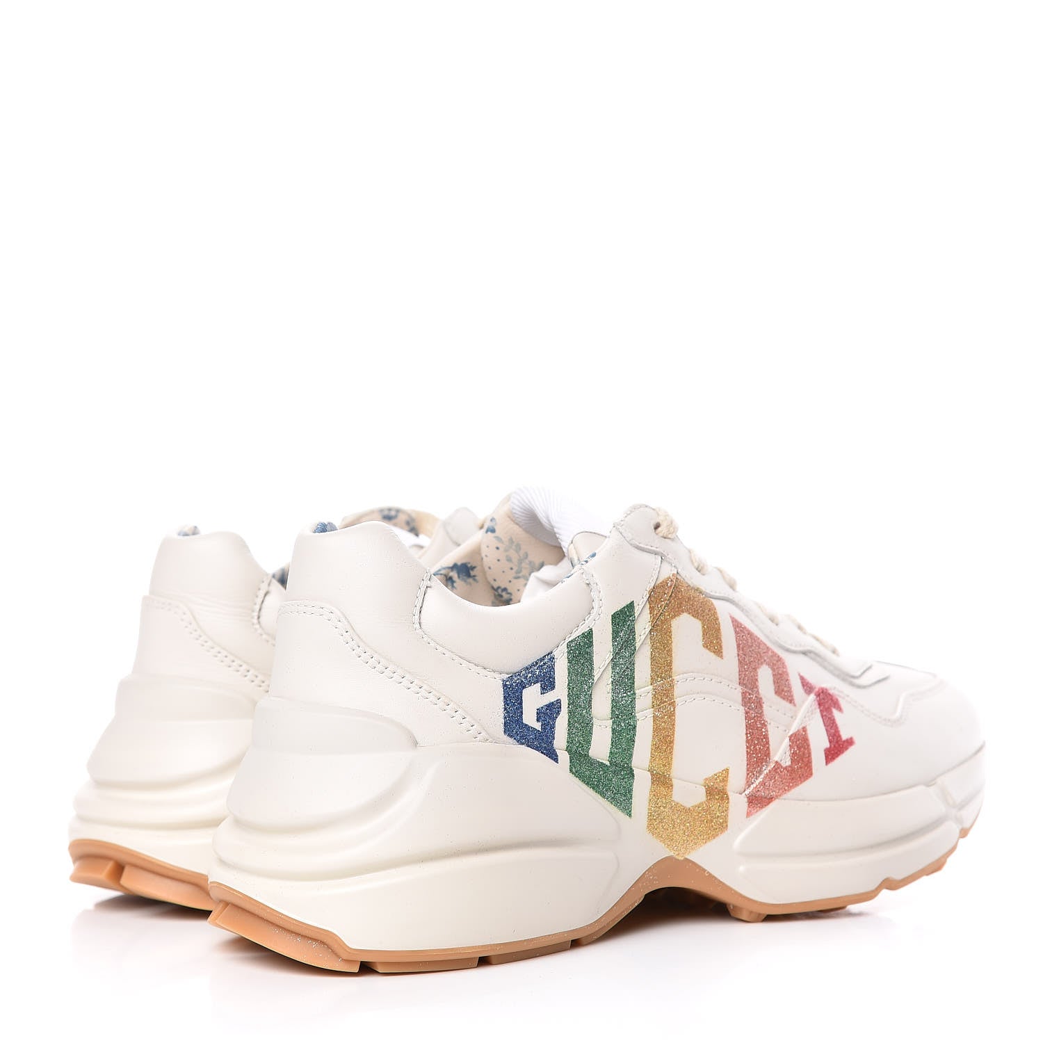 Gucci Calfskin Glitter Game Logo Womens Rhyton Sneakers 35 Mystic White 4 of 11