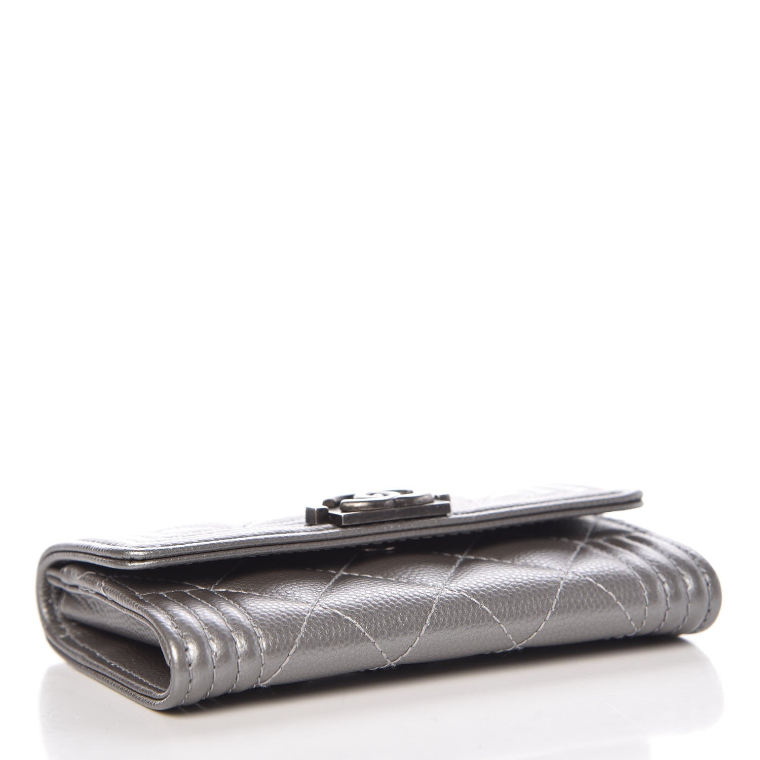 Chanel Metallic Caviar Quilted Boy Card Holder Wallet Silver 4 of 9