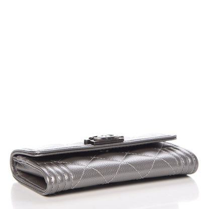 Chanel Metallic Caviar Quilted Boy Card Holder Wallet Silver 4 of 9