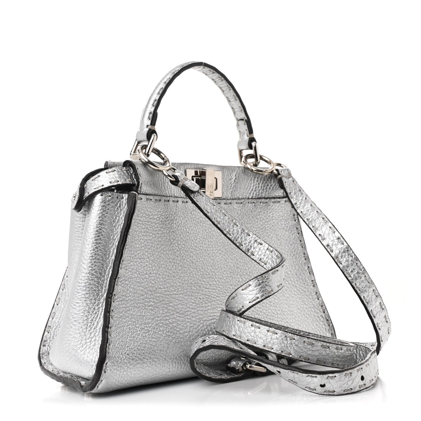 Cuoio Romano Lux Selleria Mini Peekaboo Iconic Satchel Argento
