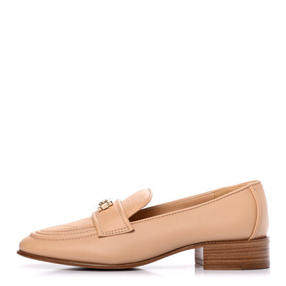 Chanel Lambskin Quilted Womens CC Loafers 37.5 Beige 1 of 9