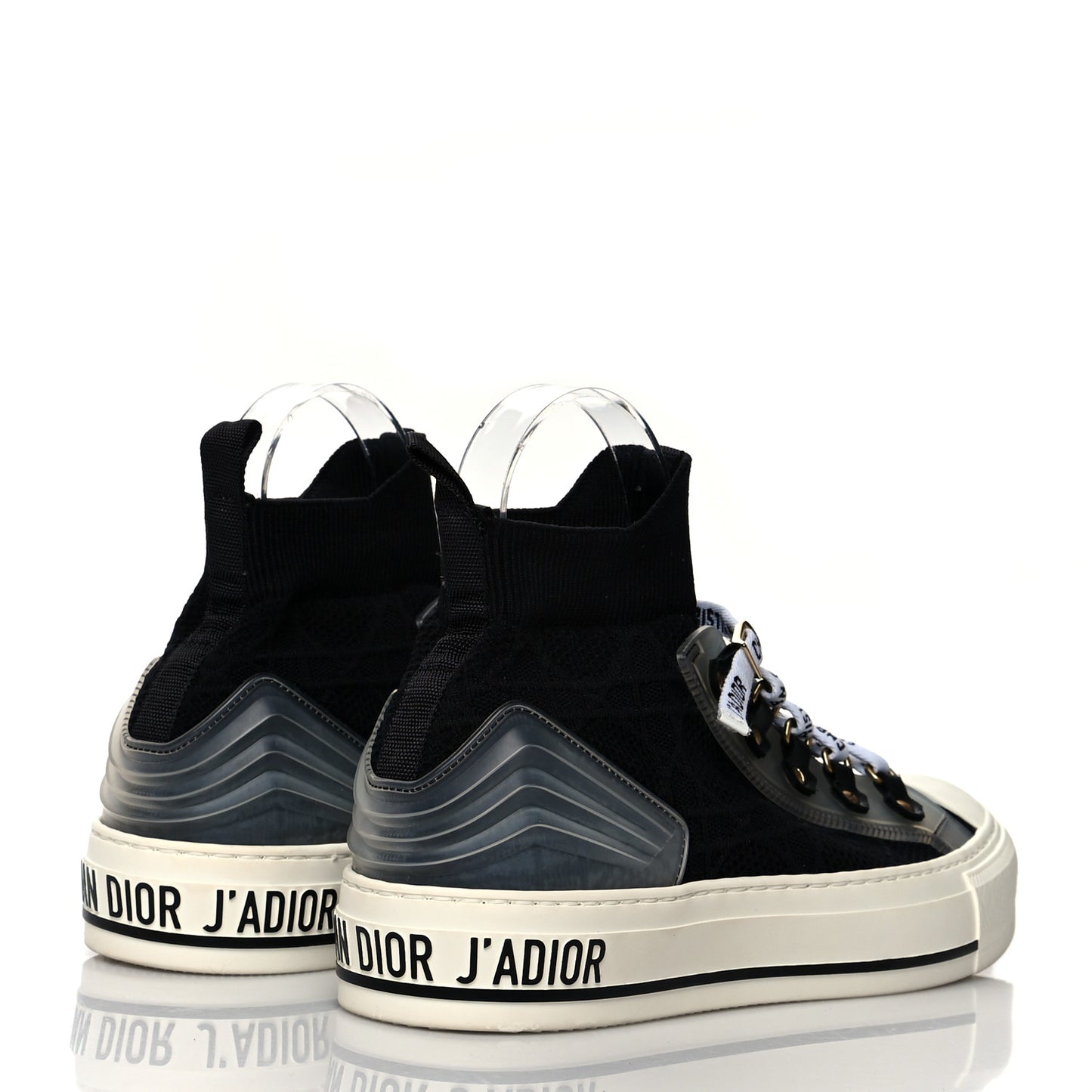 Technical Knit Calfskin Womens Walk'N'Dior High Top Sneakers 38.5 Black