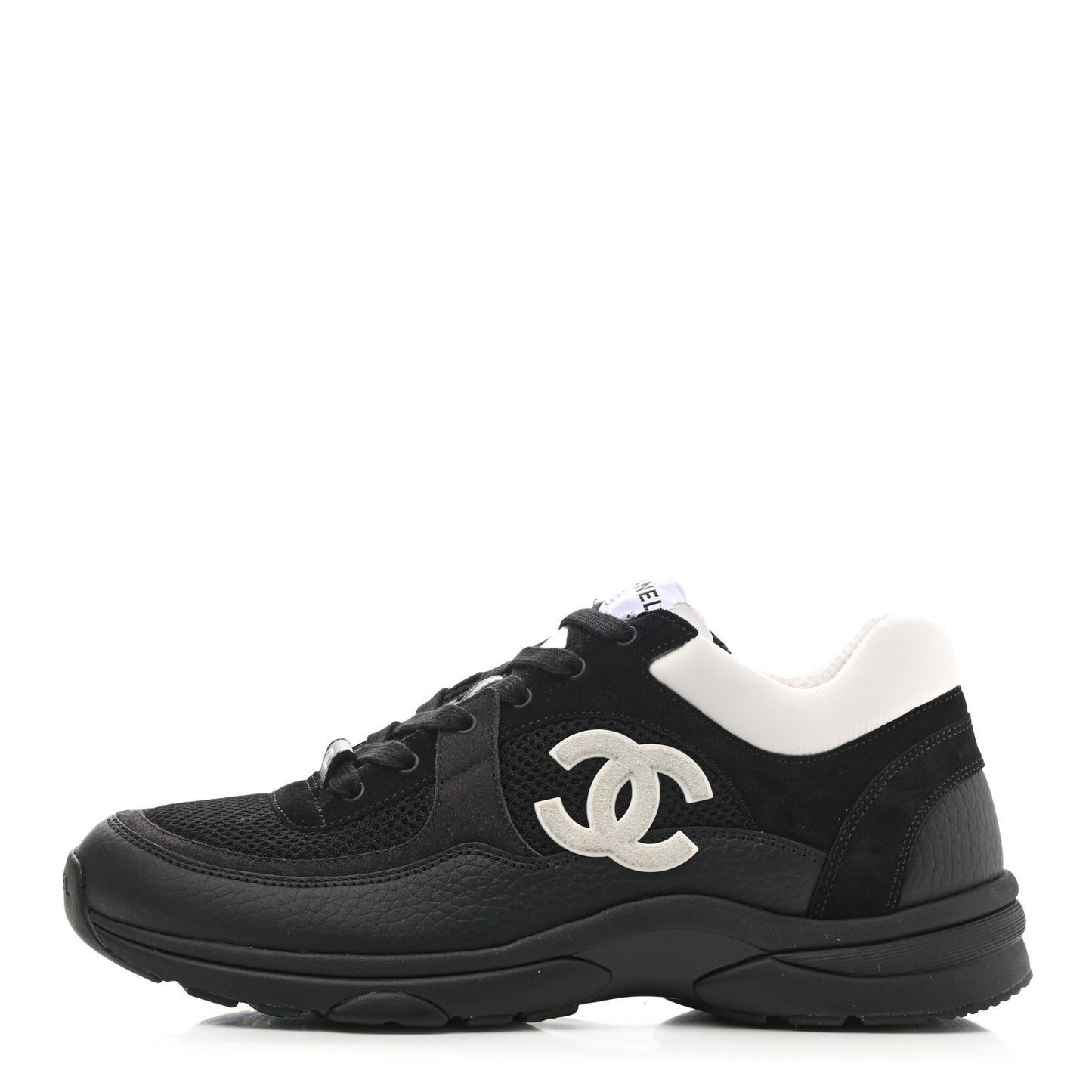 Mesh Suede Grained Calfskin Womens CC Sneakers 40.5 Black White