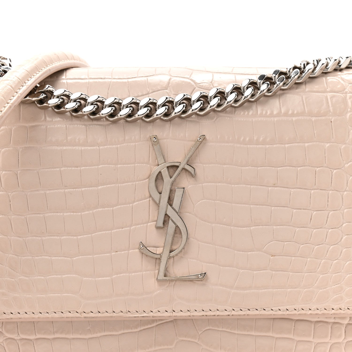 Saint Laurent Calfskin Crocodile Embossed Medium Monogram Sunset Rose Antic 8 of 14