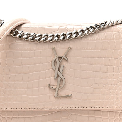 Saint Laurent Calfskin Crocodile Embossed Medium Monogram Sunset Rose Antic 8 of 14