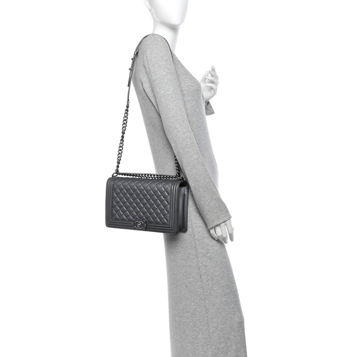 Chanel Metallic Calfskin Quilted New Medium Boy Flap Grey 3 of 19