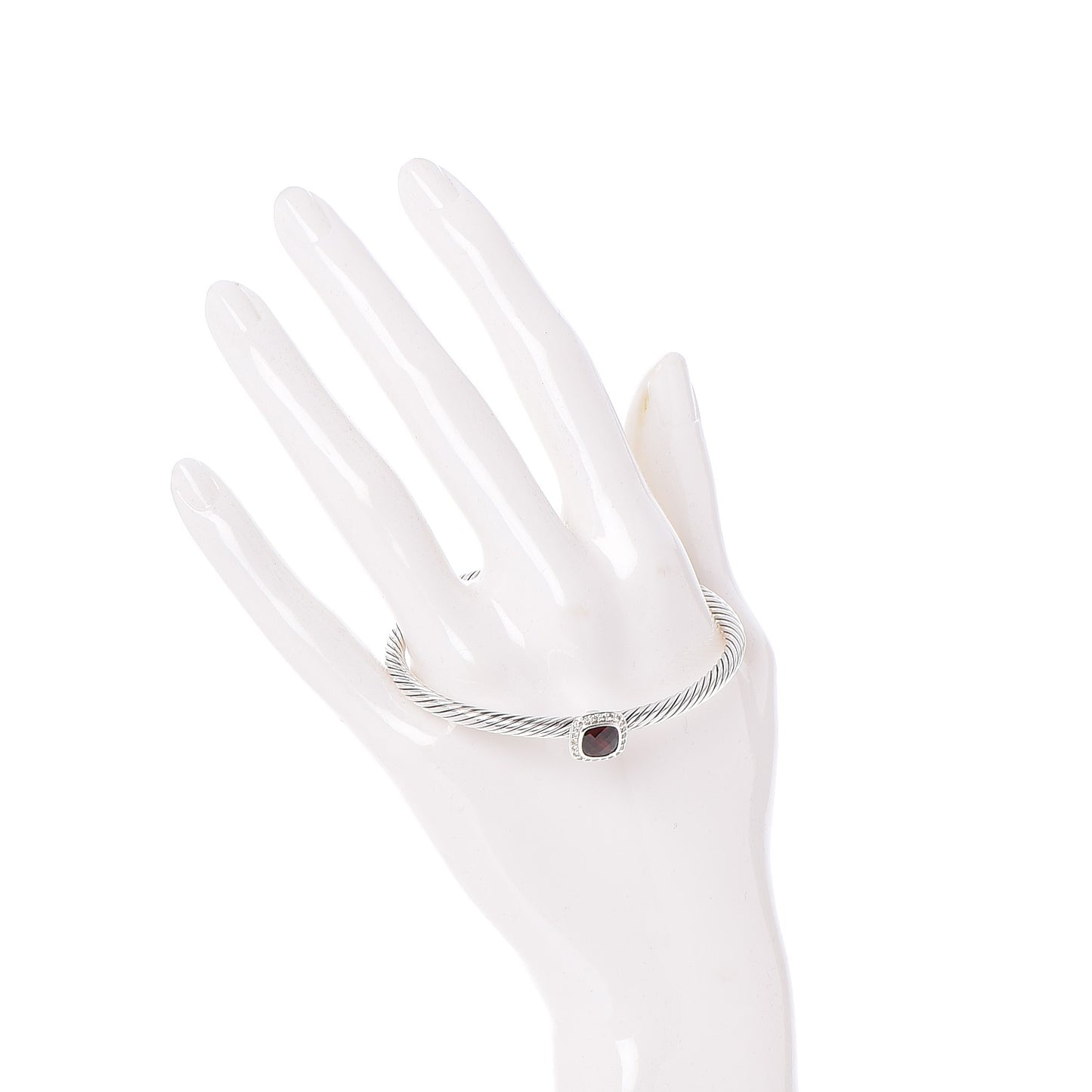 Sterling Silver Diamond Garnet 4mm Noblesse Cable Bracelet