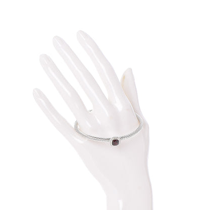 David Yurman Sterling Silver Diamond Garnet 4mm Noblesse Cable Bracelet 2 of 4