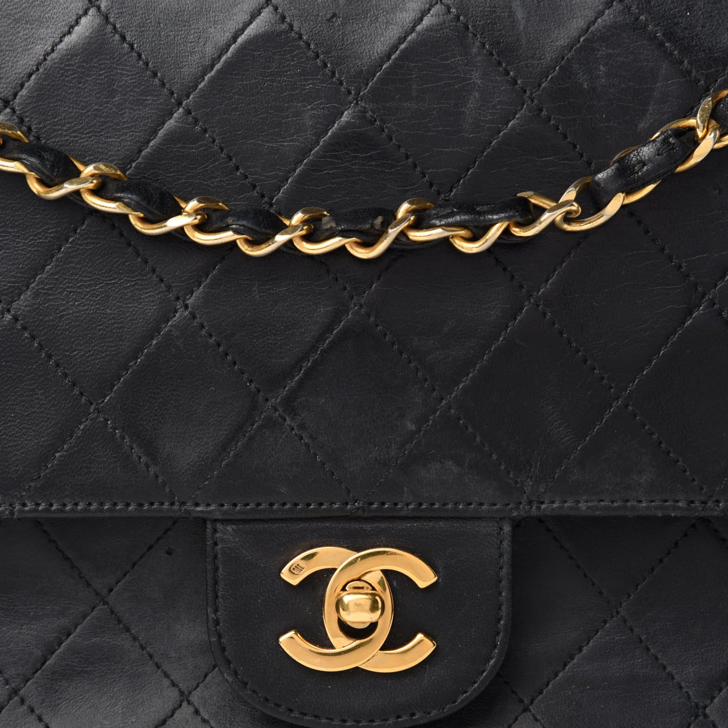 Lambskin Quilted Medium Double Flap Black