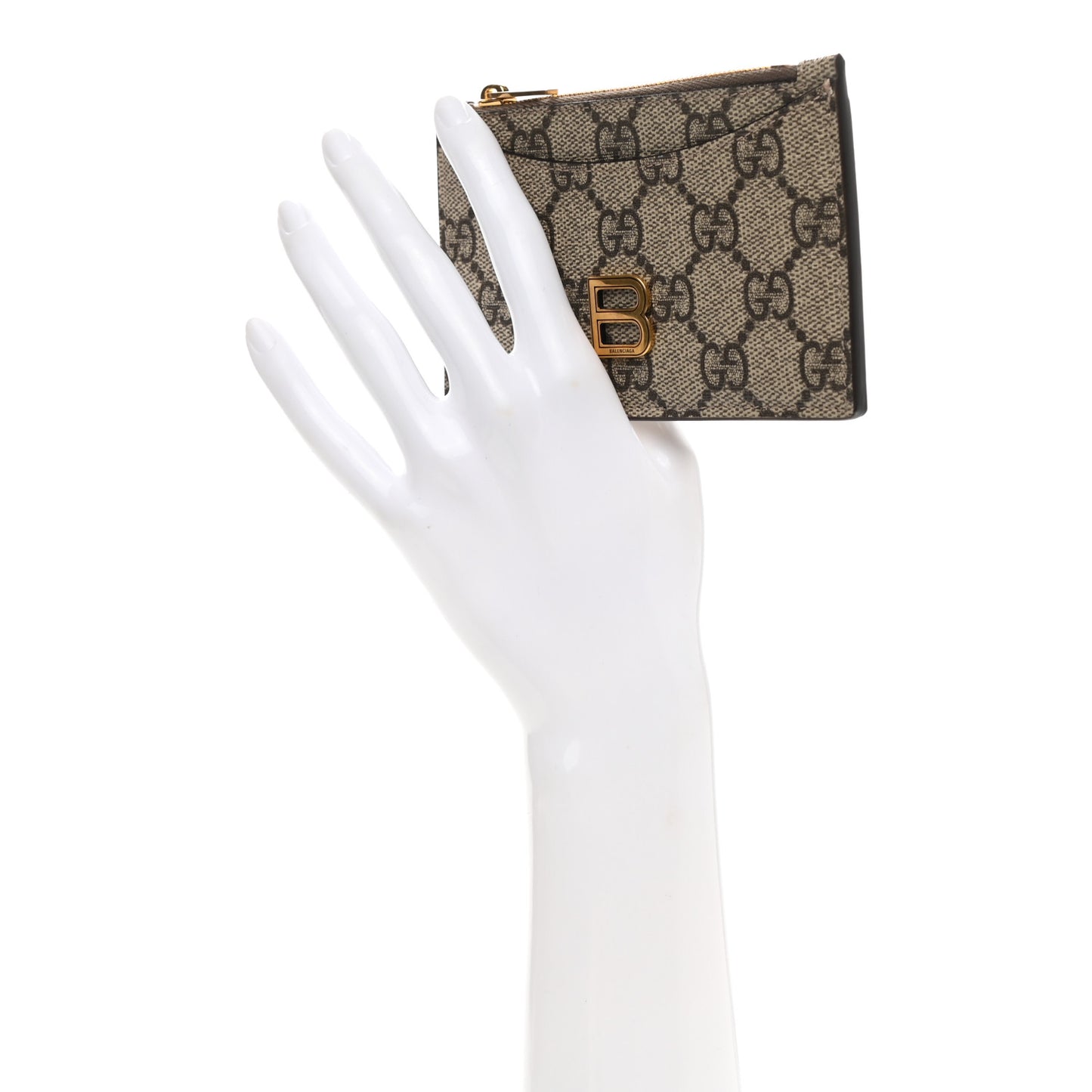 X BALENCIAGA GG Supreme Monogram Zip Card Case Beige Ebony