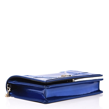 Christian Dior Metallic Patent Micro-Cannage Diorama Wallet on Chain Pouch Mirror Blue 3 of 7