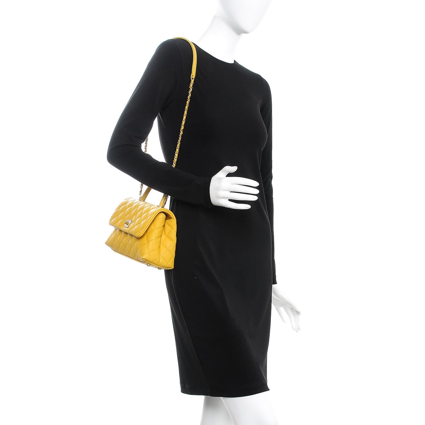 Caviar Quilted Mini Coco Handle Flap Yellow