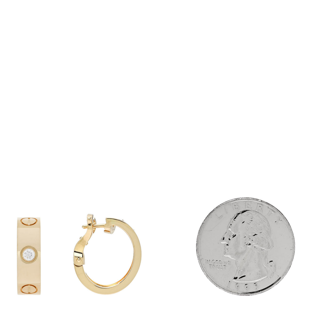 18K Yellow Gold 2 Diamond 5.5mm LOVE Hoop Earrings