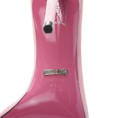 Gucci Kid Scamosciato Crystal Ankle Strap High Heel Sandals 37.5 Light Rose Light Peonia 8 of 9