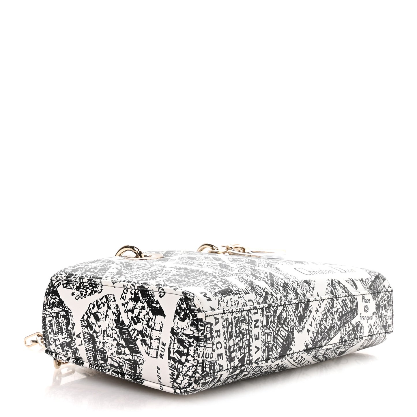Calfskin Plan De Paris Printed Medium Lady D-Joy White Black