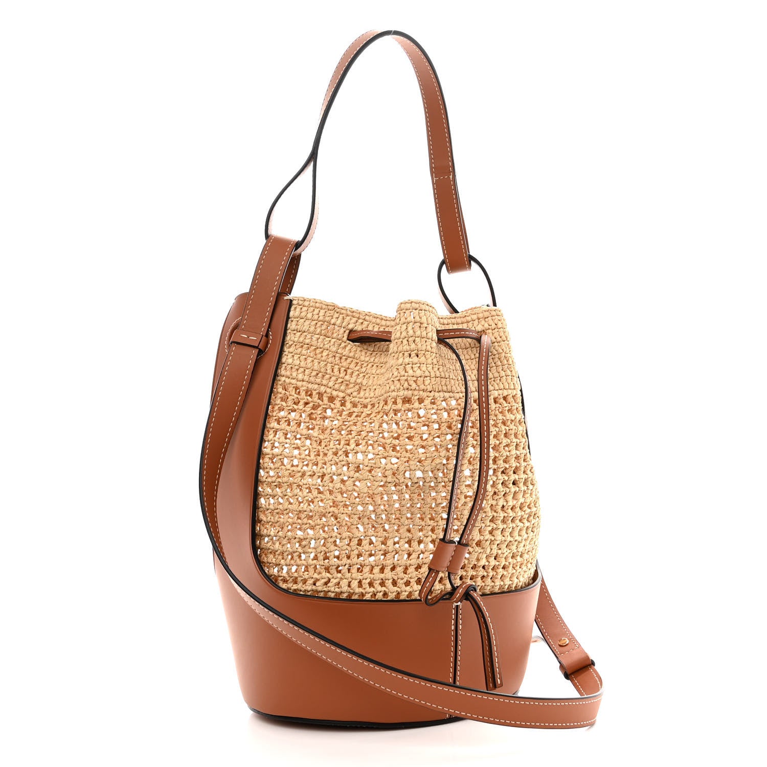 Loewe Raffia Calfskin Balloon Bucket Bag Natural Tan 3 of 10