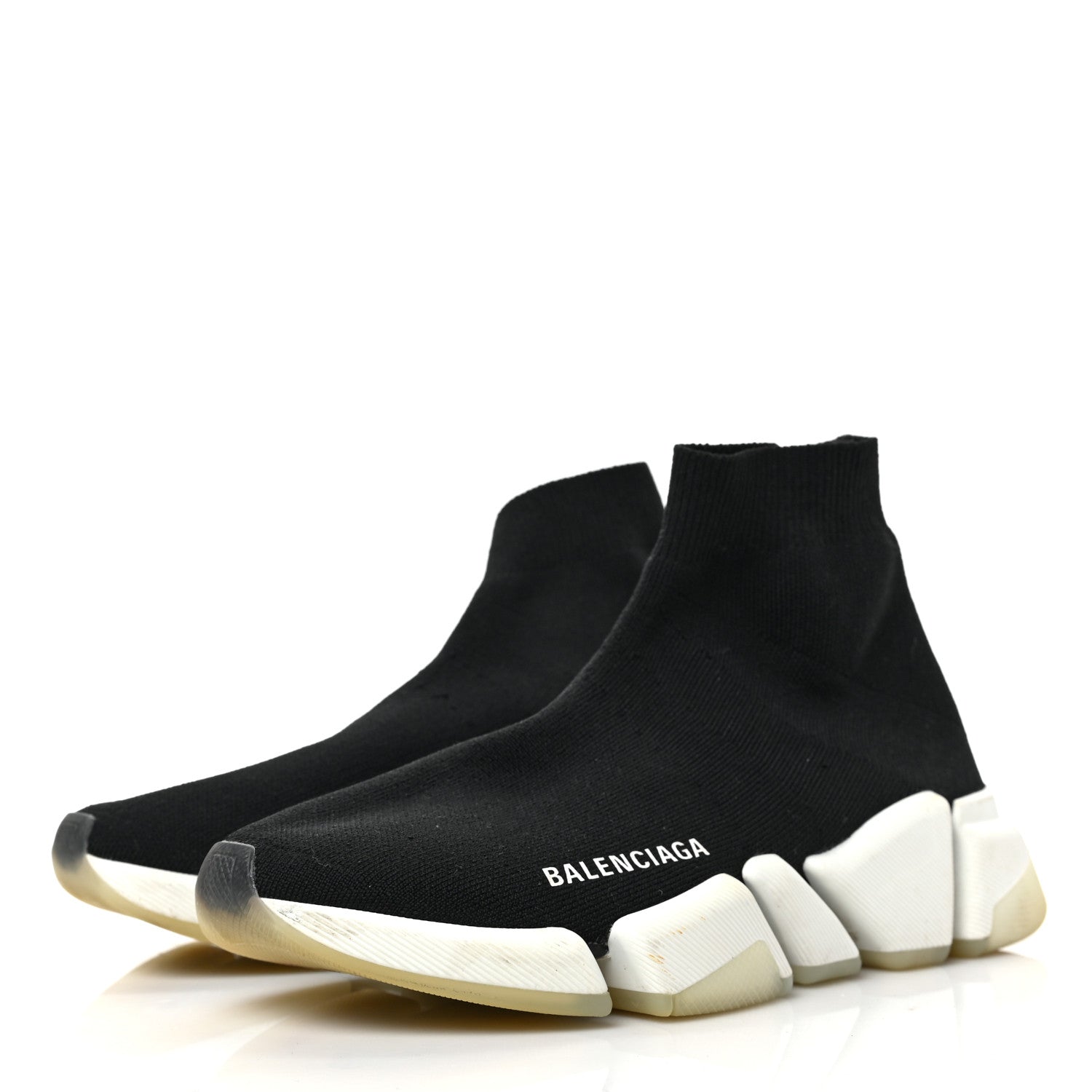 Balenciaga Technical 3D Recycled Knit Bi-Color Womens Speed 2.0 Transparent Sole Sneakers 37 Black White 3 of 6