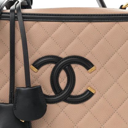 Chanel Caviar Quilted Large CC Filigree Vanity Case Beige Black 9 of 11