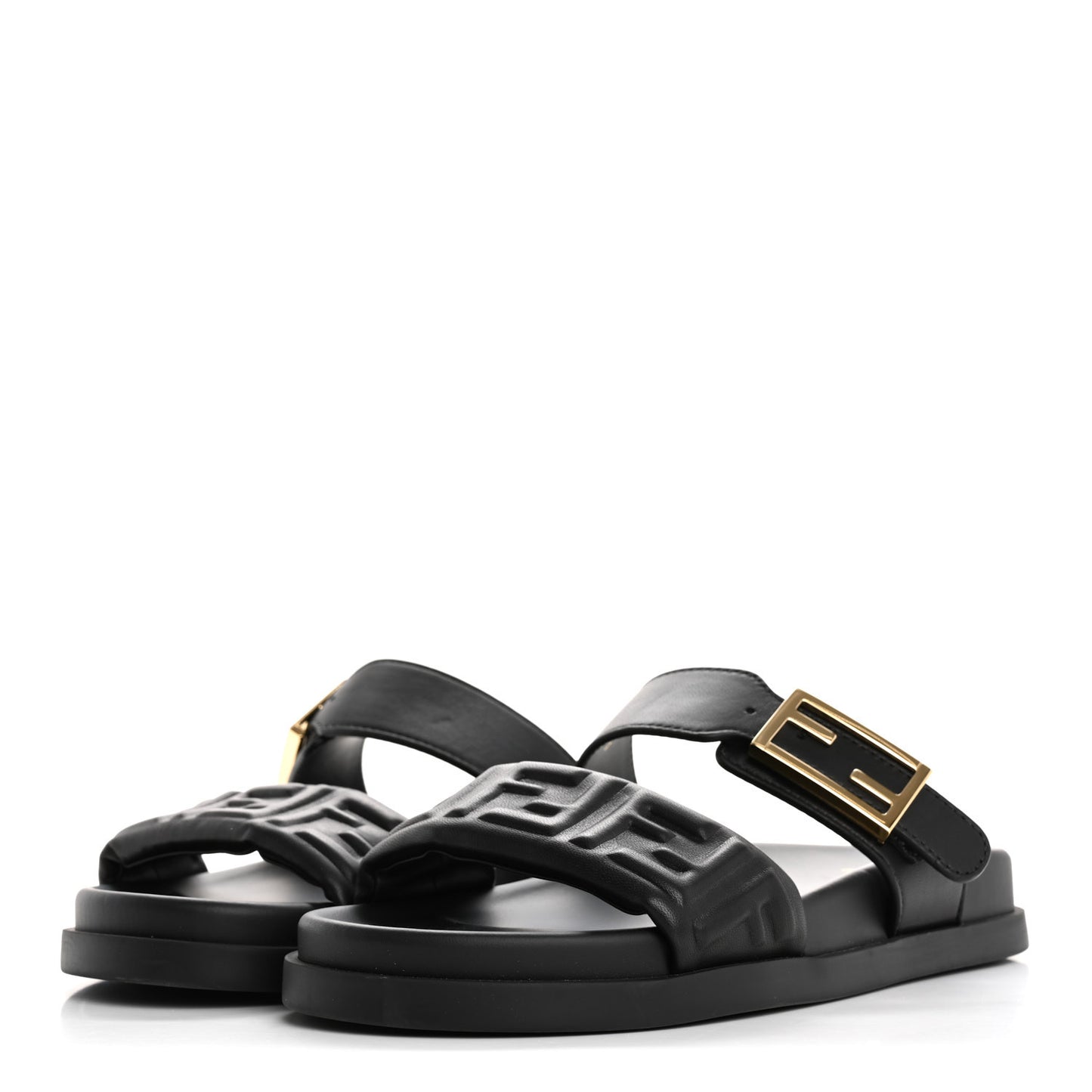 Nappa Embossed FF Fendi Feel Sandals 37 Black