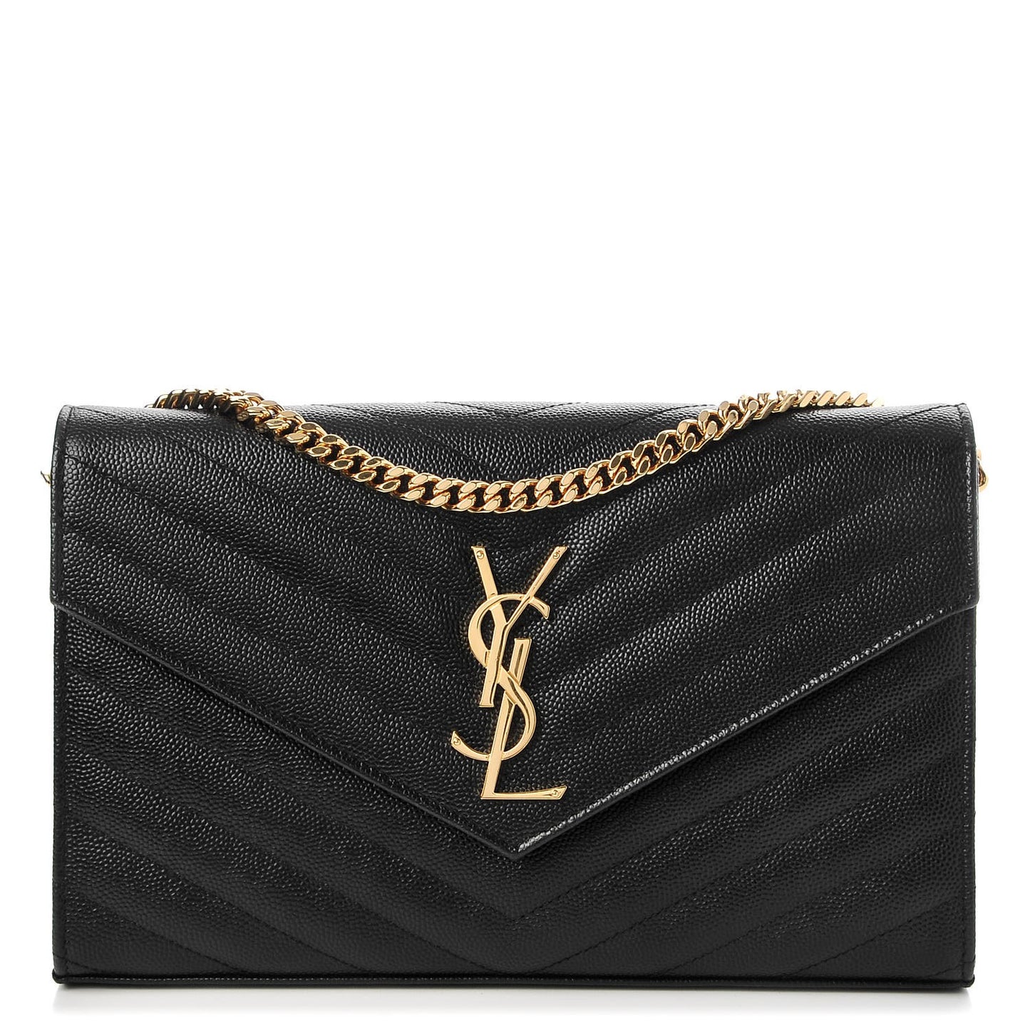 Grain De Poudre Matelasse Chevron Monogram Chain Wallet Black