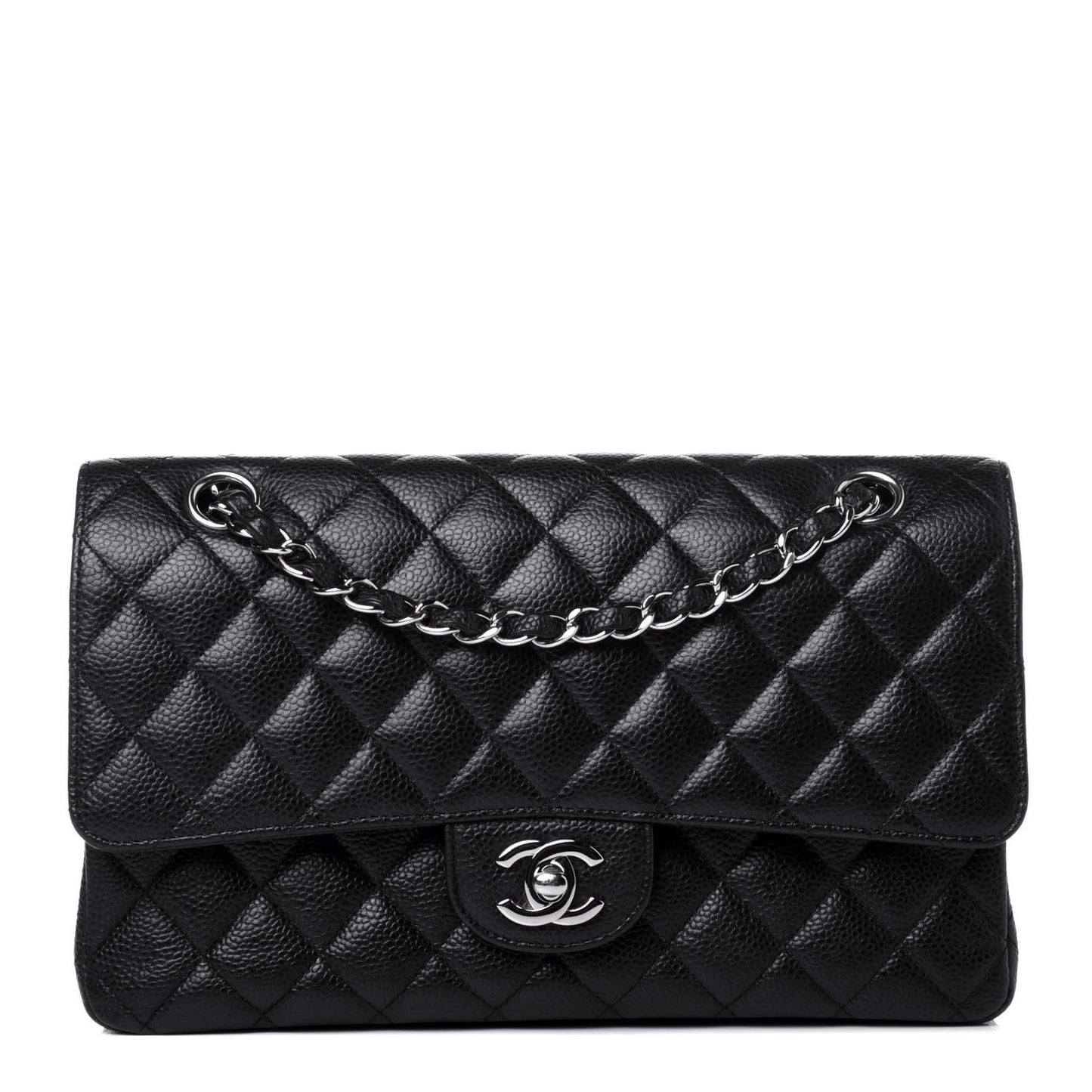 Caviar Quilted Medium Double Flap Black