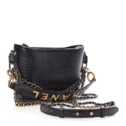 Chanel Calfskin Crocodile Embossed Small Gabrielle Cocodile Hobo Black 4 of 11