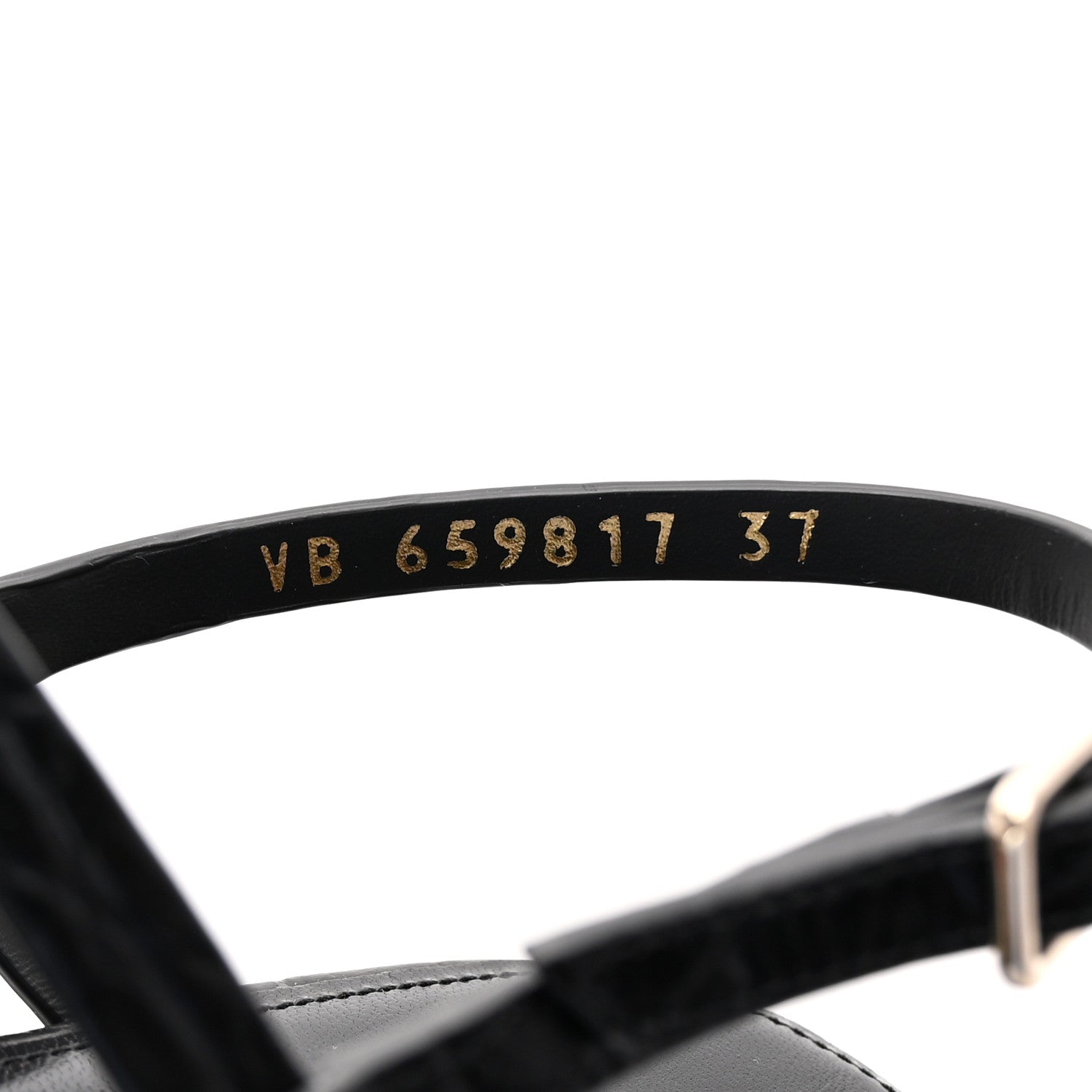 Saint Laurent Calfskin Crocodile Embossed Cassandra Monogram Sandals 37 Black 9 of 10