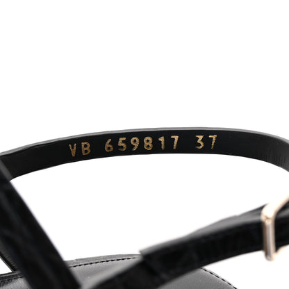 Saint Laurent Calfskin Crocodile Embossed Cassandra Monogram Sandals 37 Black 9 of 10