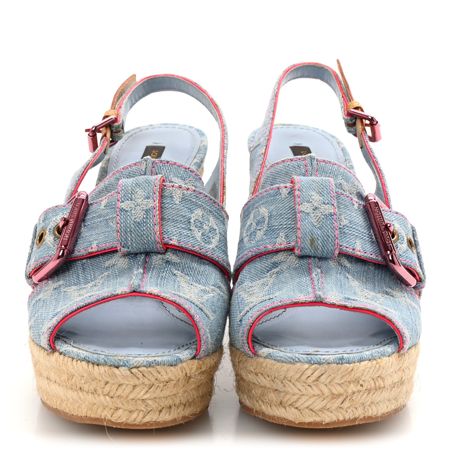 Louis Vuitton Denim Monogram Espadrille Wedge Sandals 38 Blue 3 of 9