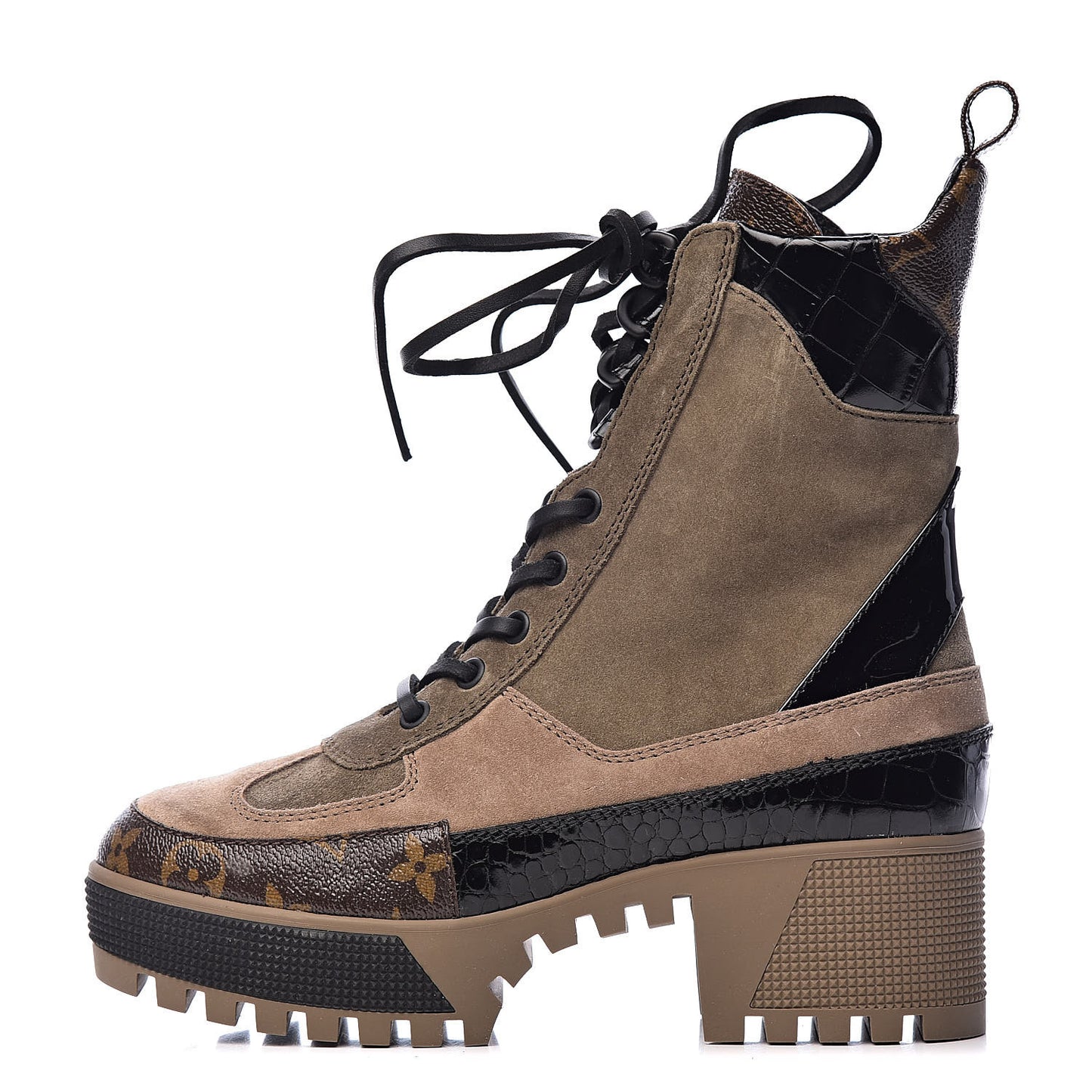 Suede Calfskin Monogram Laureate Platform Desert Boots 36 Taupe