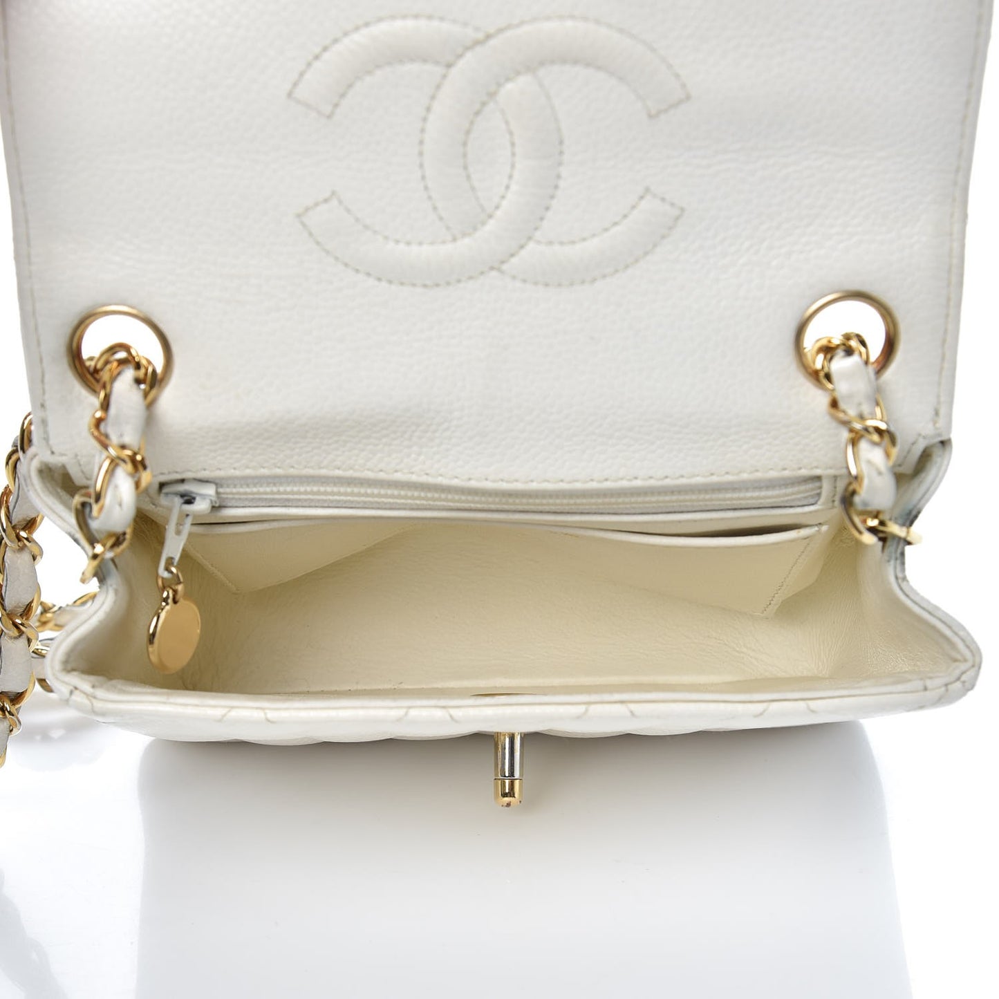 Caviar Quilted Mini Square Flap White