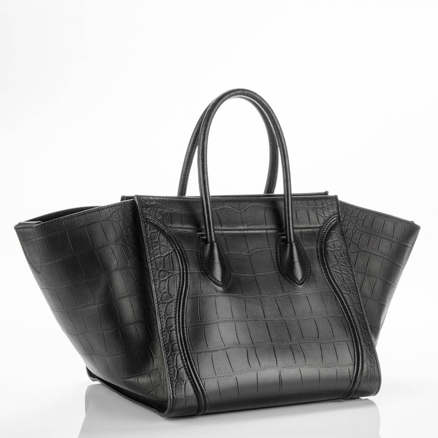 Crocodile Embossed Calfskin Medium Phantom Luggage Black