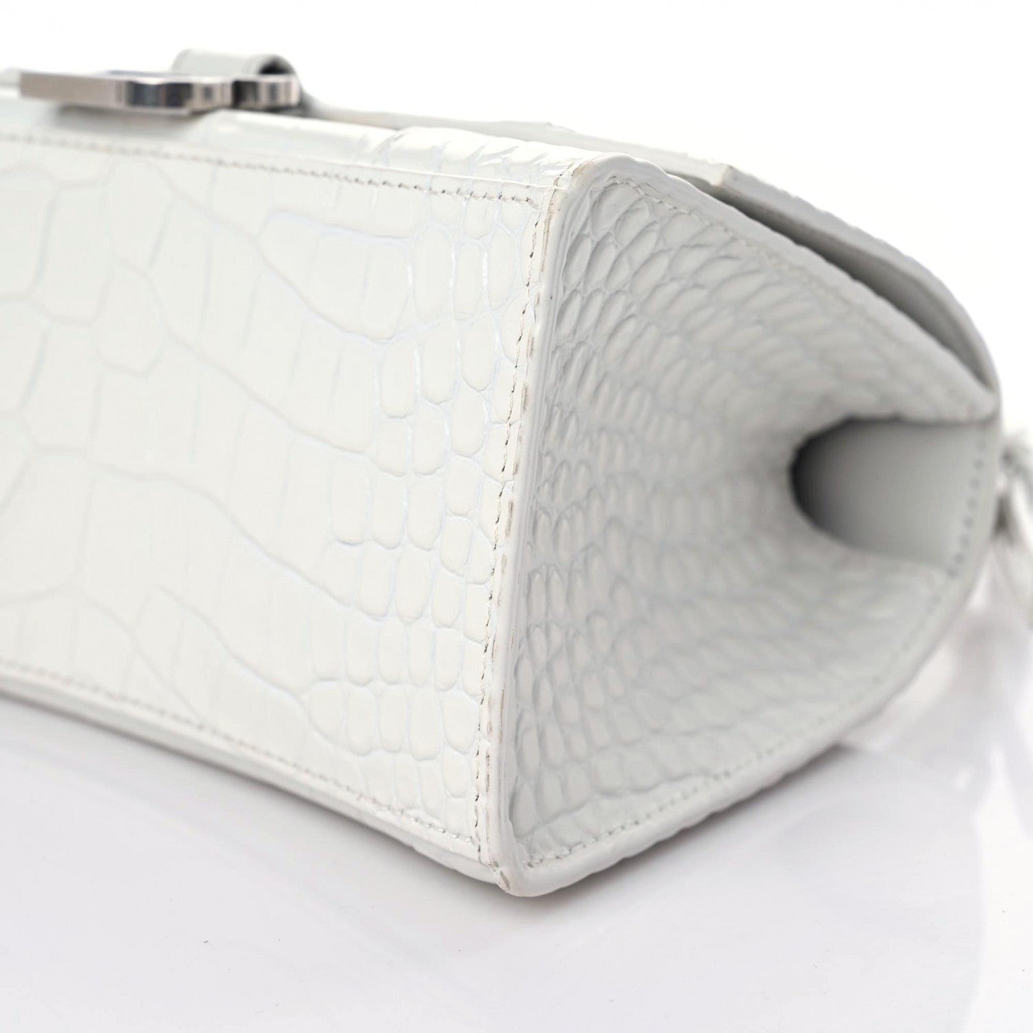 Balenciaga Calfskin Crocodile Embossed Small Hourglass Top Handle Bag White 9 of 15