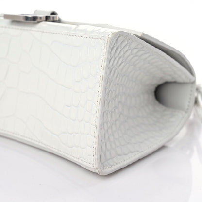 Balenciaga Calfskin Crocodile Embossed Small Hourglass Top Handle Bag White 9 of 15