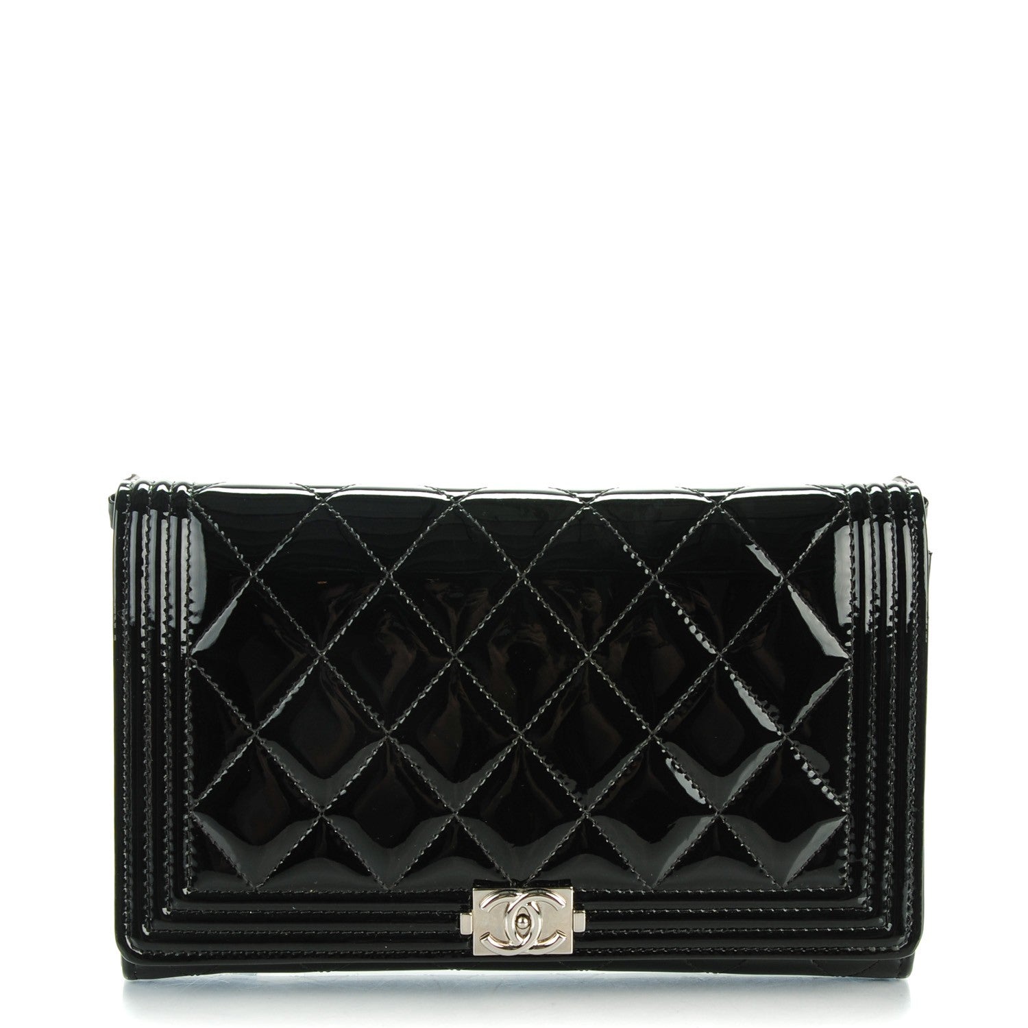 Chanel Patent Calfskin Quilted Boy Wallet on Removable Chain Black 1 of 9