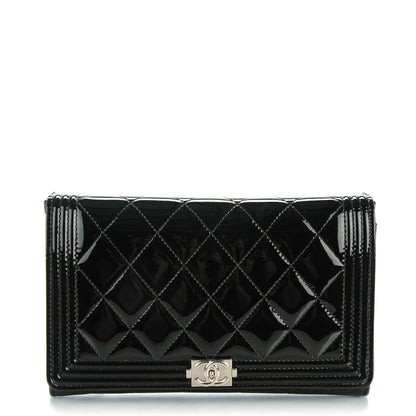 Chanel Patent Calfskin Quilted Boy Wallet on Removable Chain Black 1 of 9