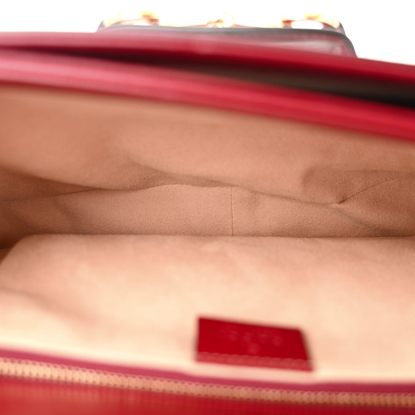 GG Supreme Monogram Azalea Calfskin Horsebit 1955 Shoulder Bag Beige Ebony New Cherry Red