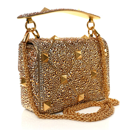 Valentino Garavani Crystal Suede Medium Roman Stud Shoulder Bag Antique Brass 3 of 10