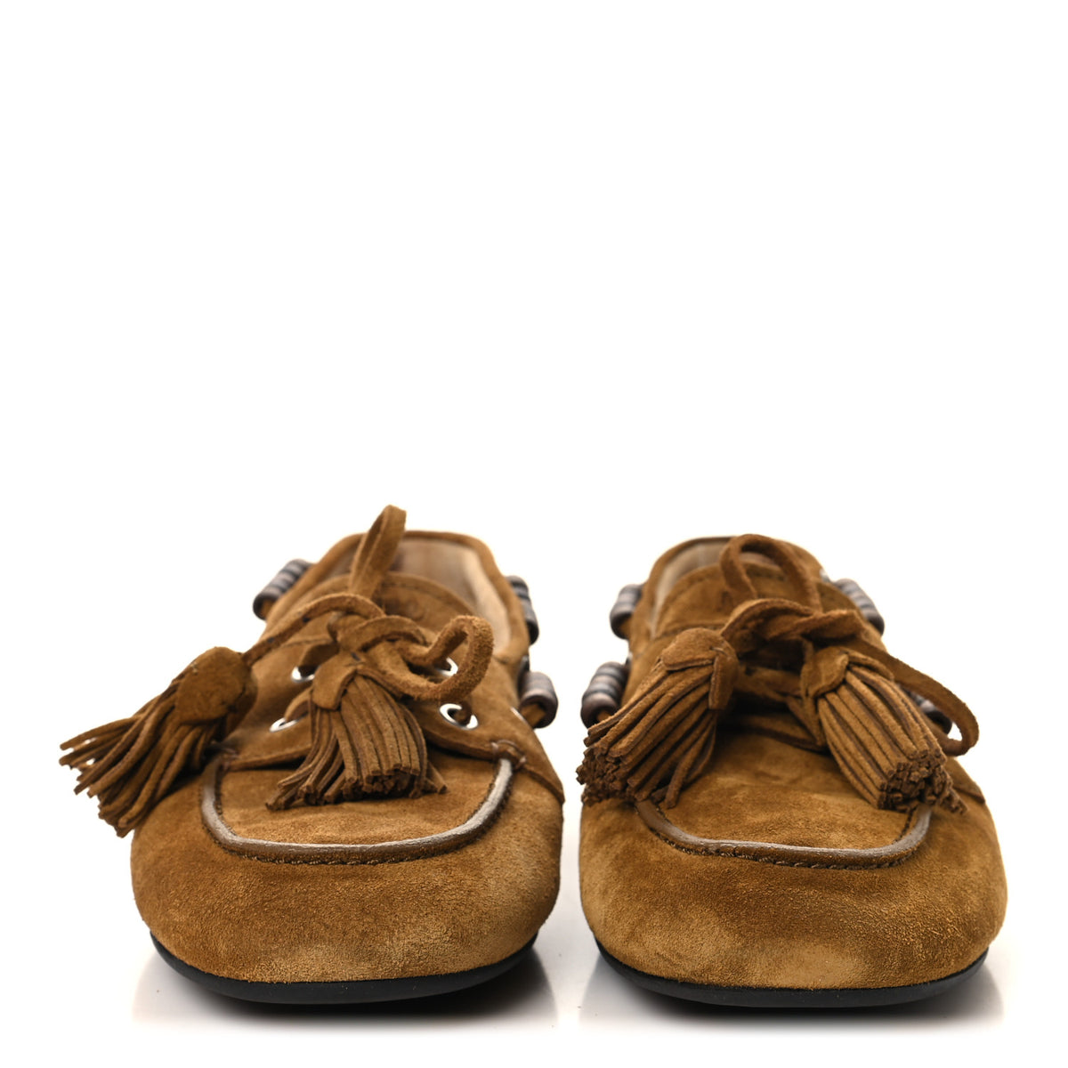 Miu Miu Scamosciato Tassel Deck Shoes 38 Oliva 3 of 12