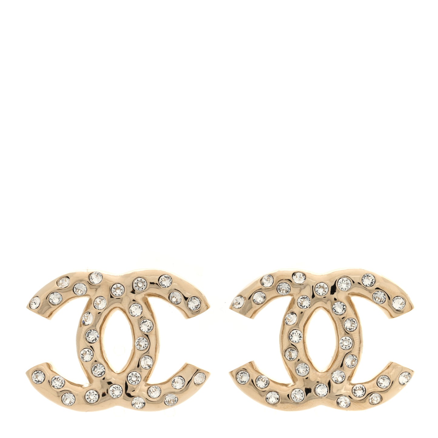 Metal Crystal CC Earrings Gold