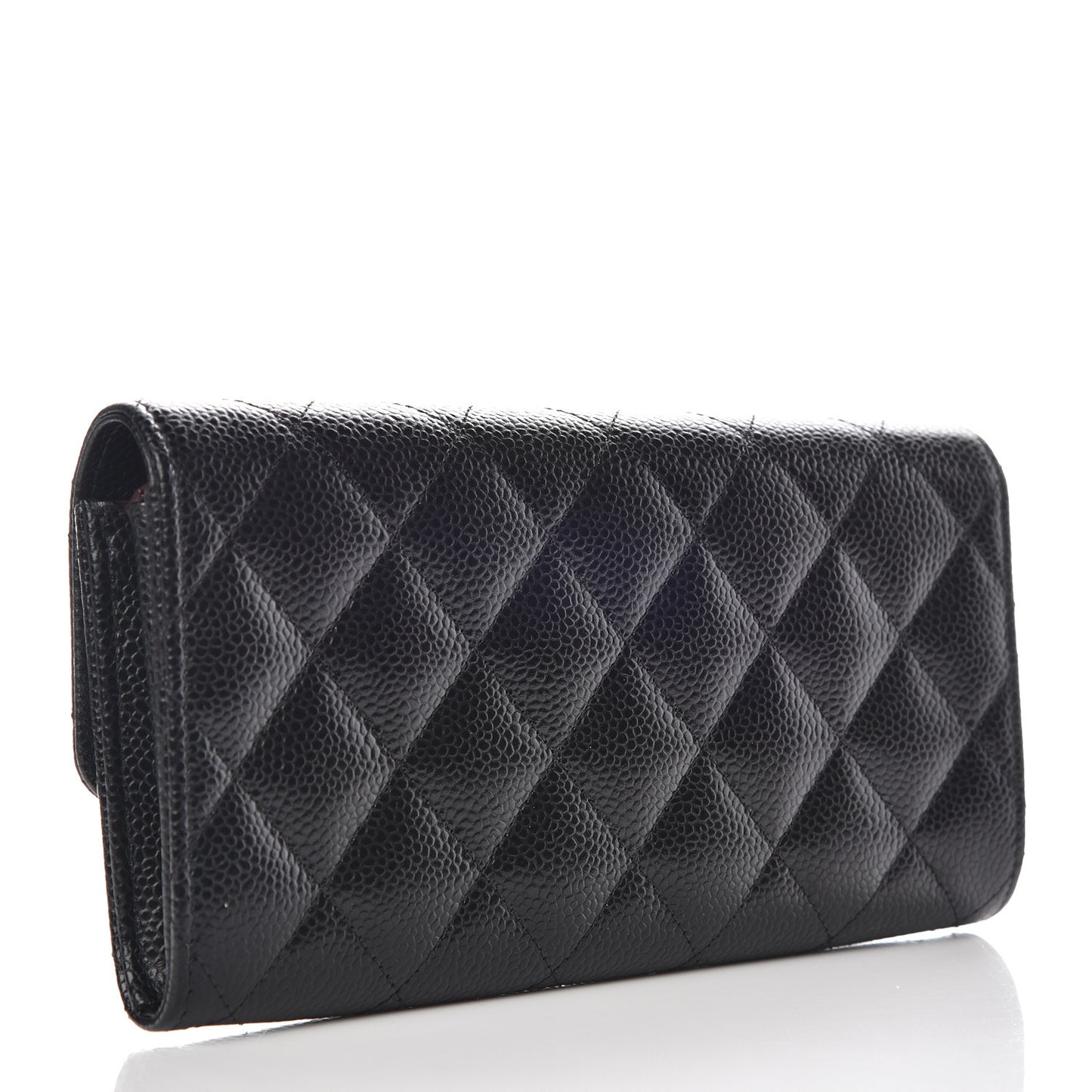 Caviar Quilted Large Gusset Flap Wallet Black
