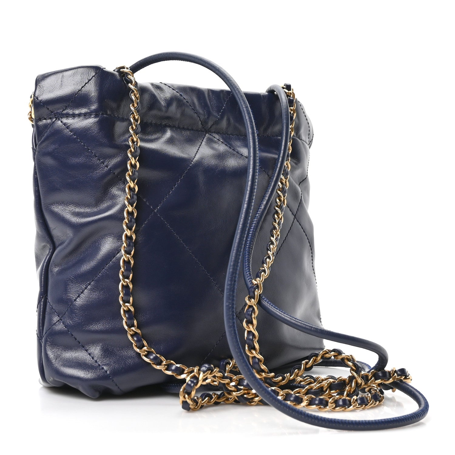 Chanel Shiny Calfskin Quilted Mini Chanel 22 Navy Blue 2 of 9