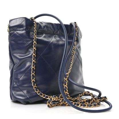 Chanel Shiny Calfskin Quilted Mini Chanel 22 Navy Blue 2 of 9